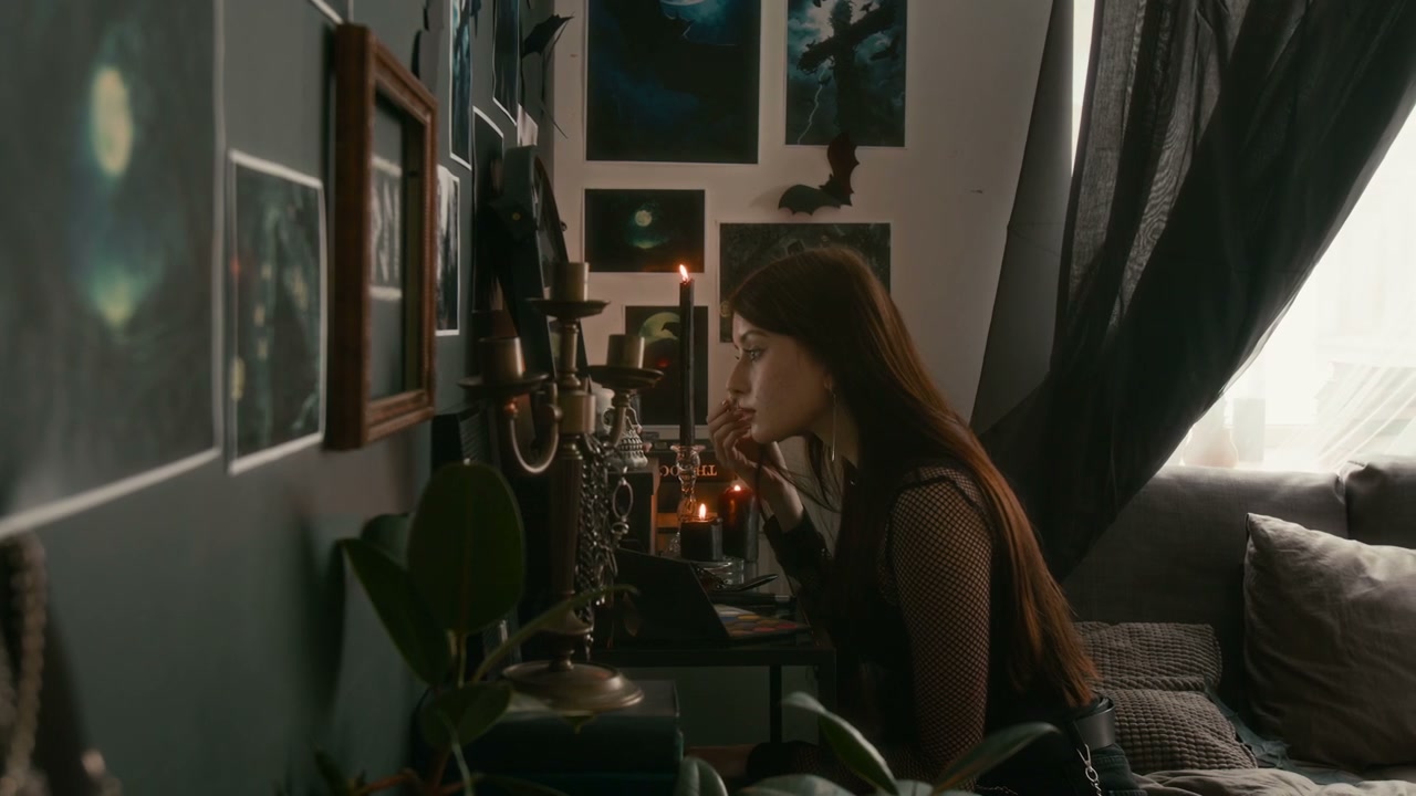 Gothic Young Woman Applying Makeup