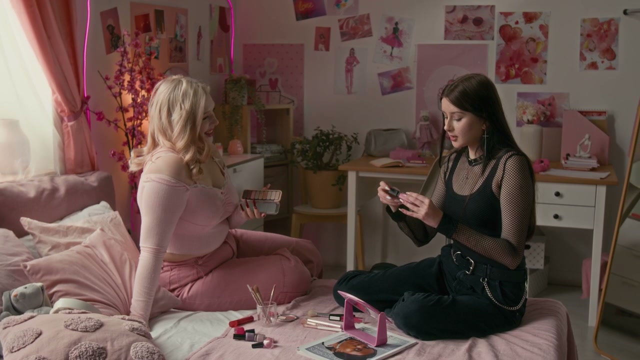 Goth and Barbie Friends in Pink Bedroom