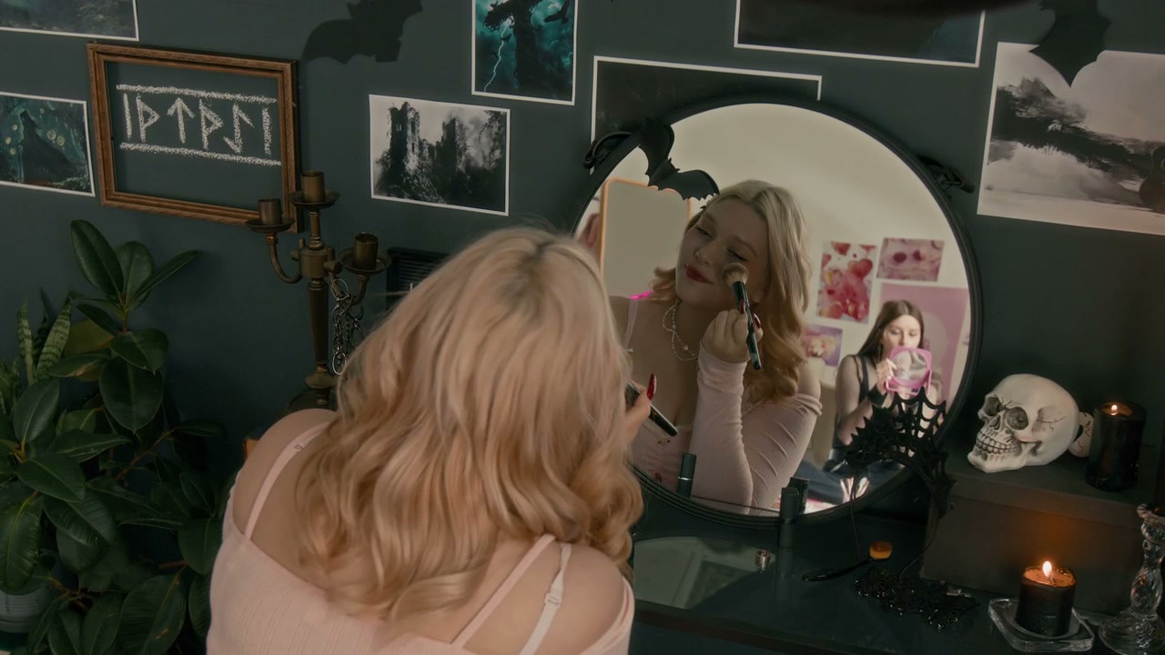 Blonde Woman Applying Makeup in Alternative Room