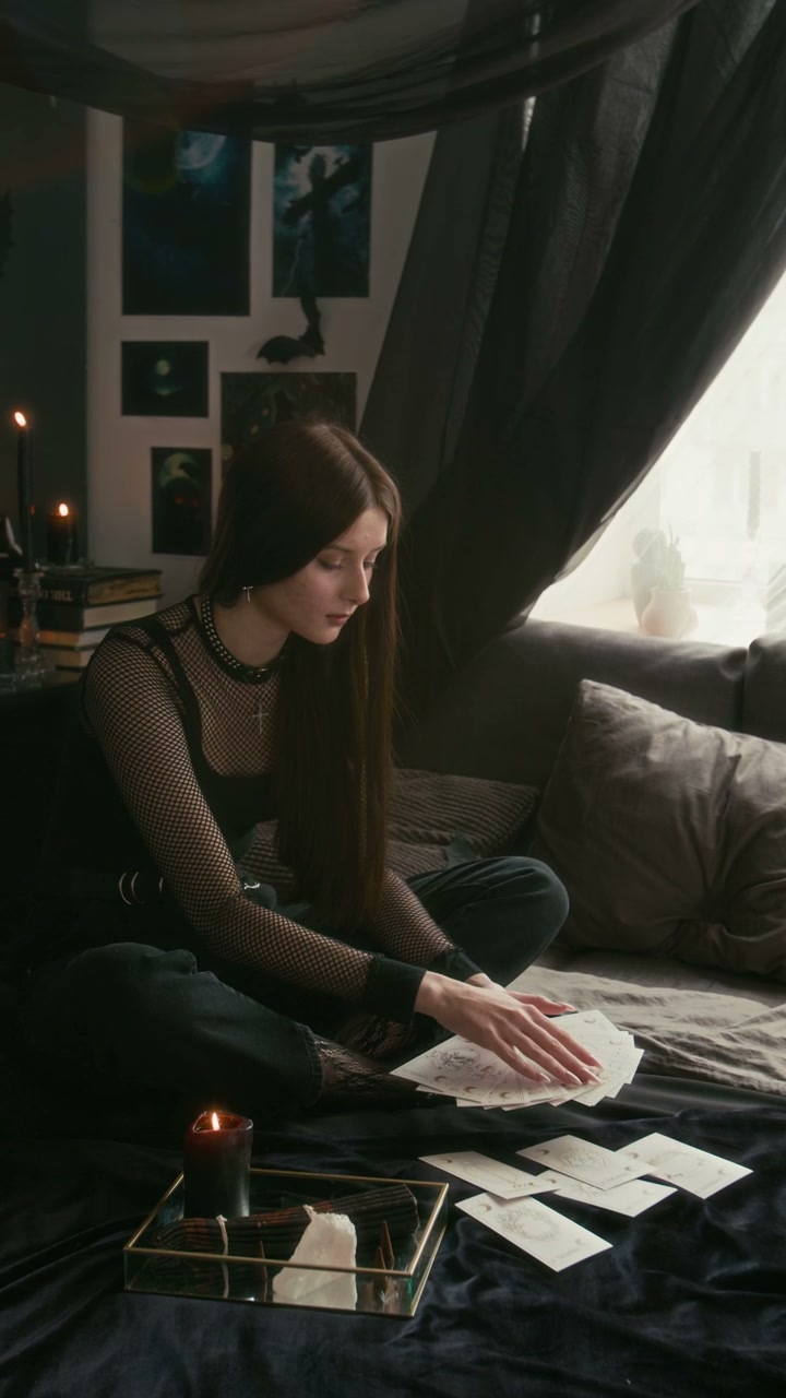 Gothic Girl Doing Tarot Reading