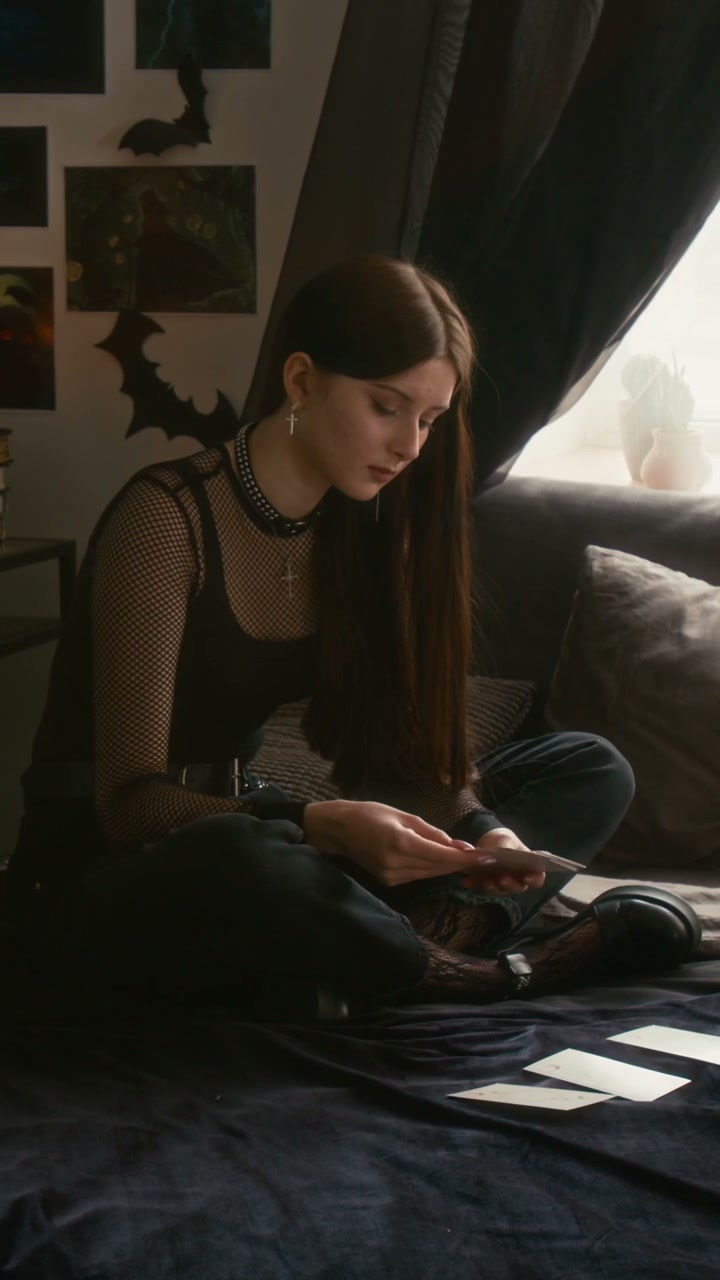 Gothic Girl Reading Tarot Cards