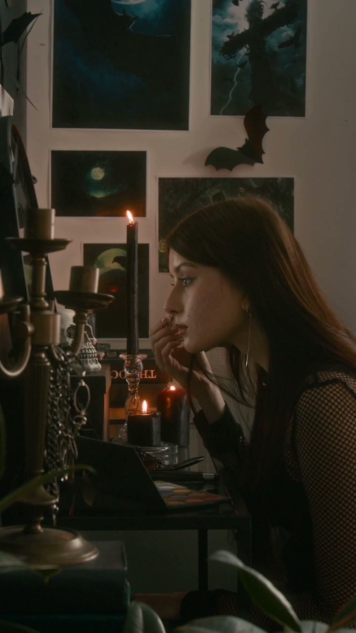 Gothic Girl Applying Makeup