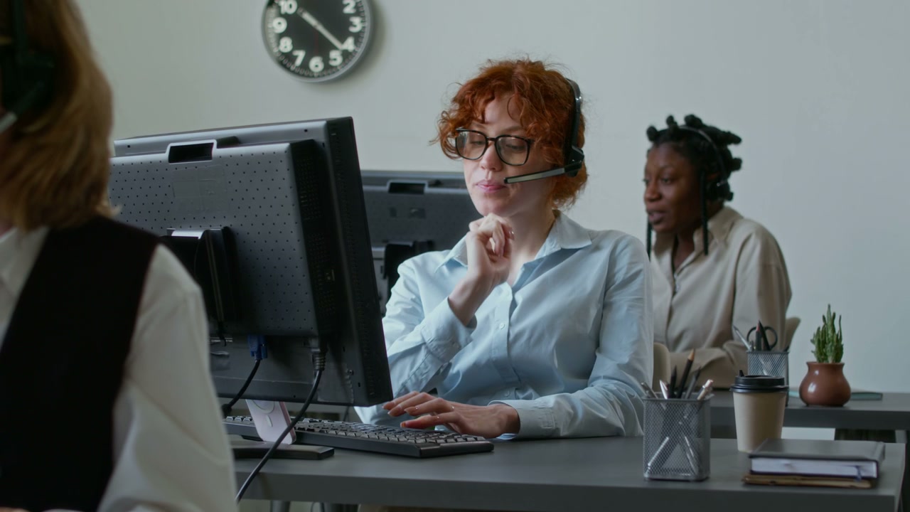 Call Center Agent Talking and Typing