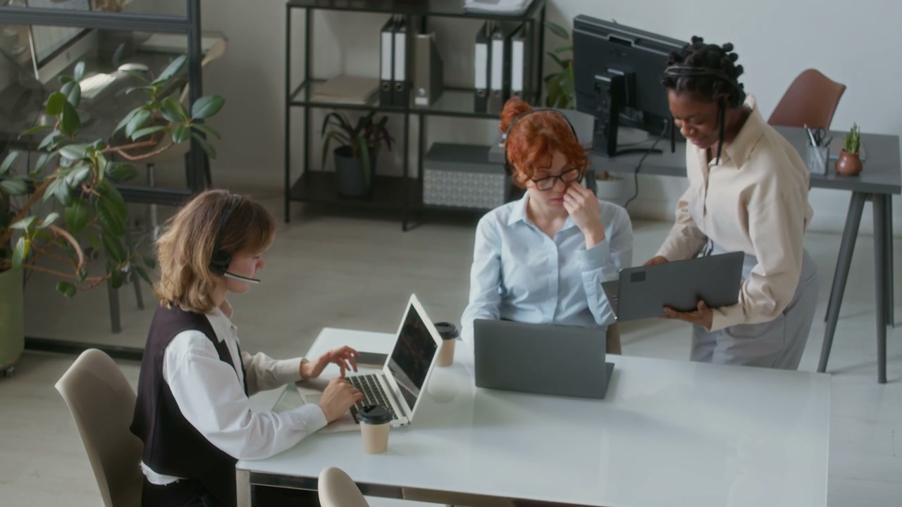 High Angle of Call Center Team Working
