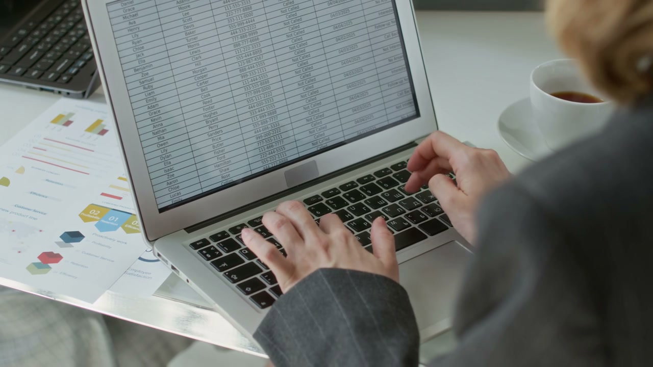 Business Person Typing Data on Laptop