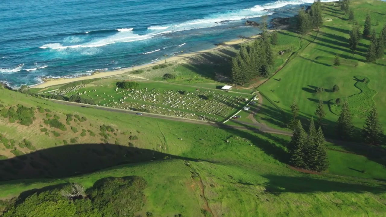 Aerial View of Norfolk Island Cemetery and Coast