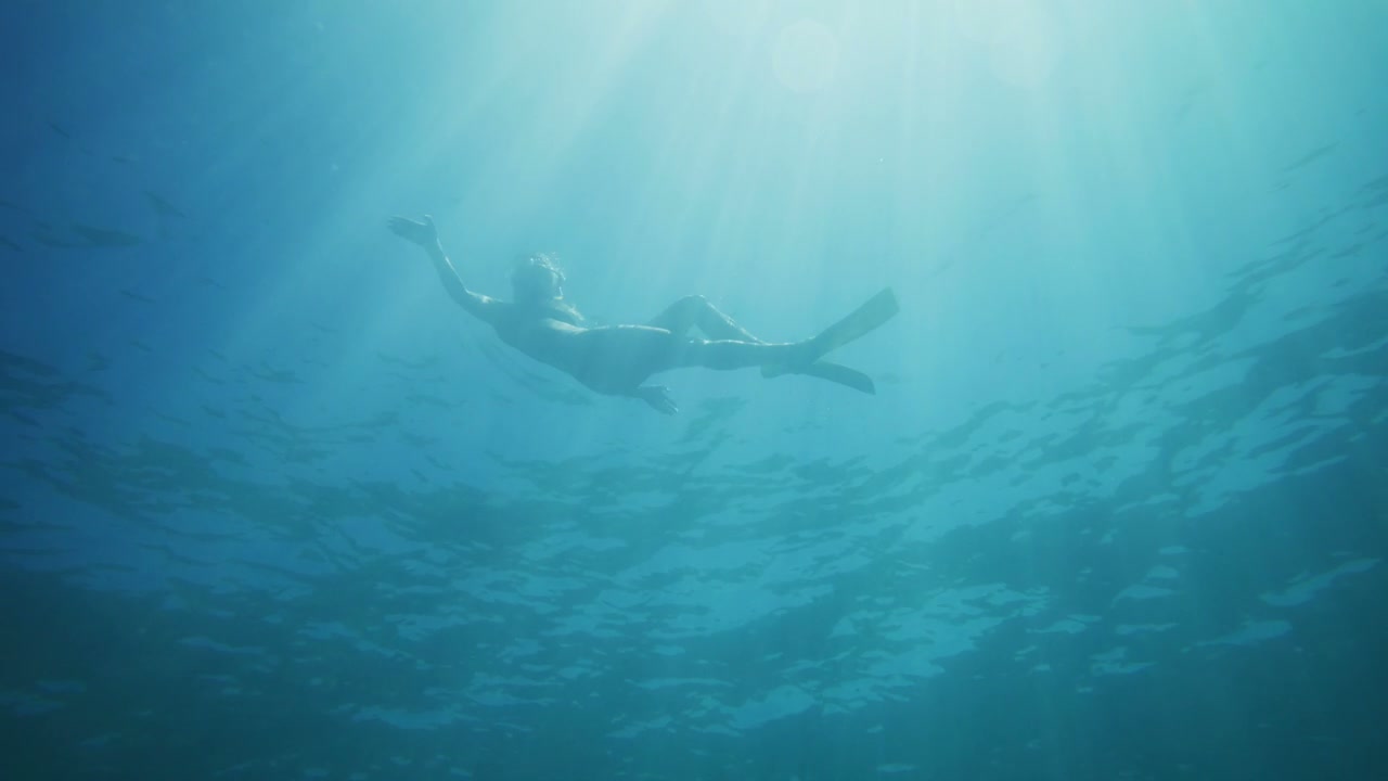 Freediver Over Deep Coral Reef with Sun Rays • Stock Video on Uppbeat