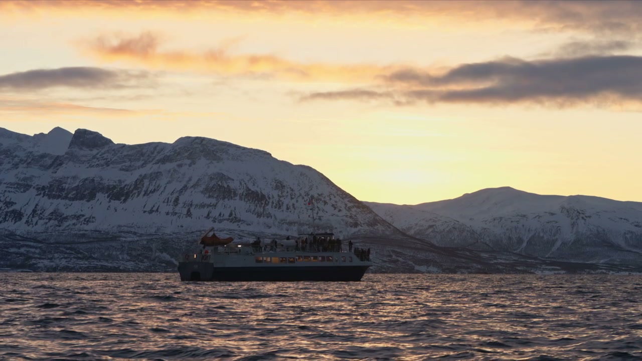 Arctic Cruise Boat at Sunset in Norway Fjord