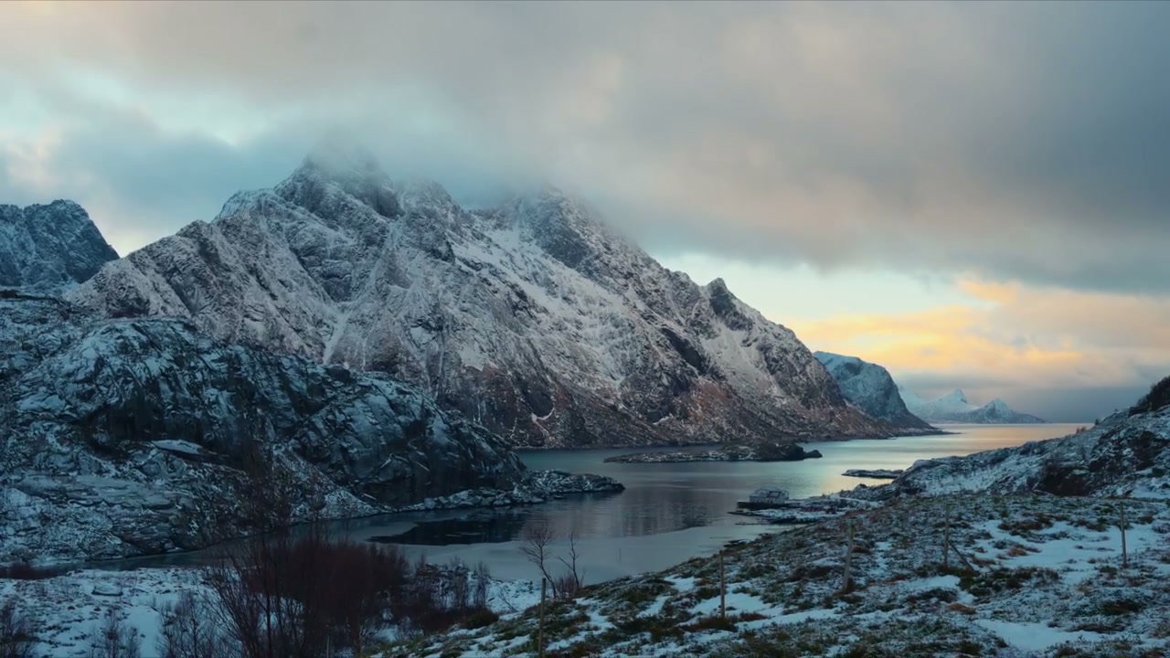 Snowy Arctic Fjord and Mountains in Norway