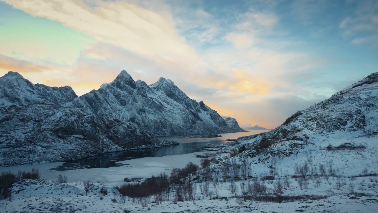 Snowy Mountains and Icy Fjord, Arctic Norway