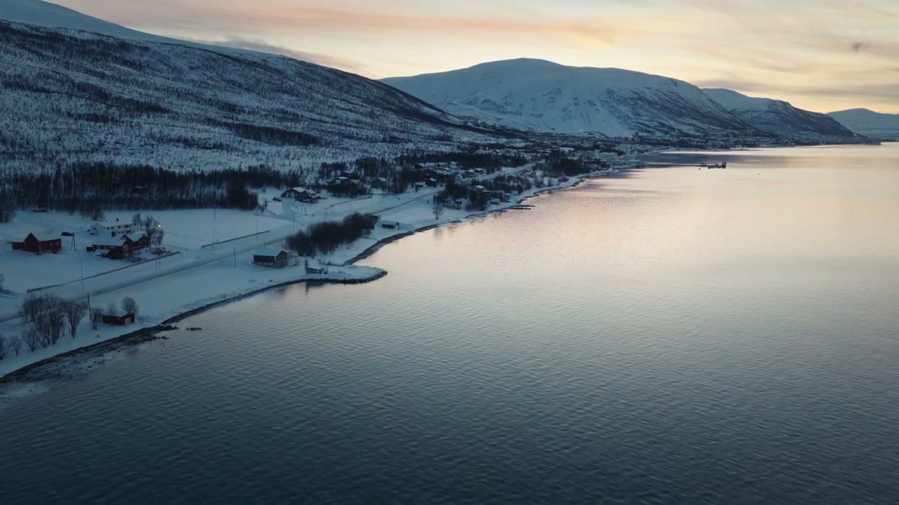 Arctic Fjord Village at Winter Sunset