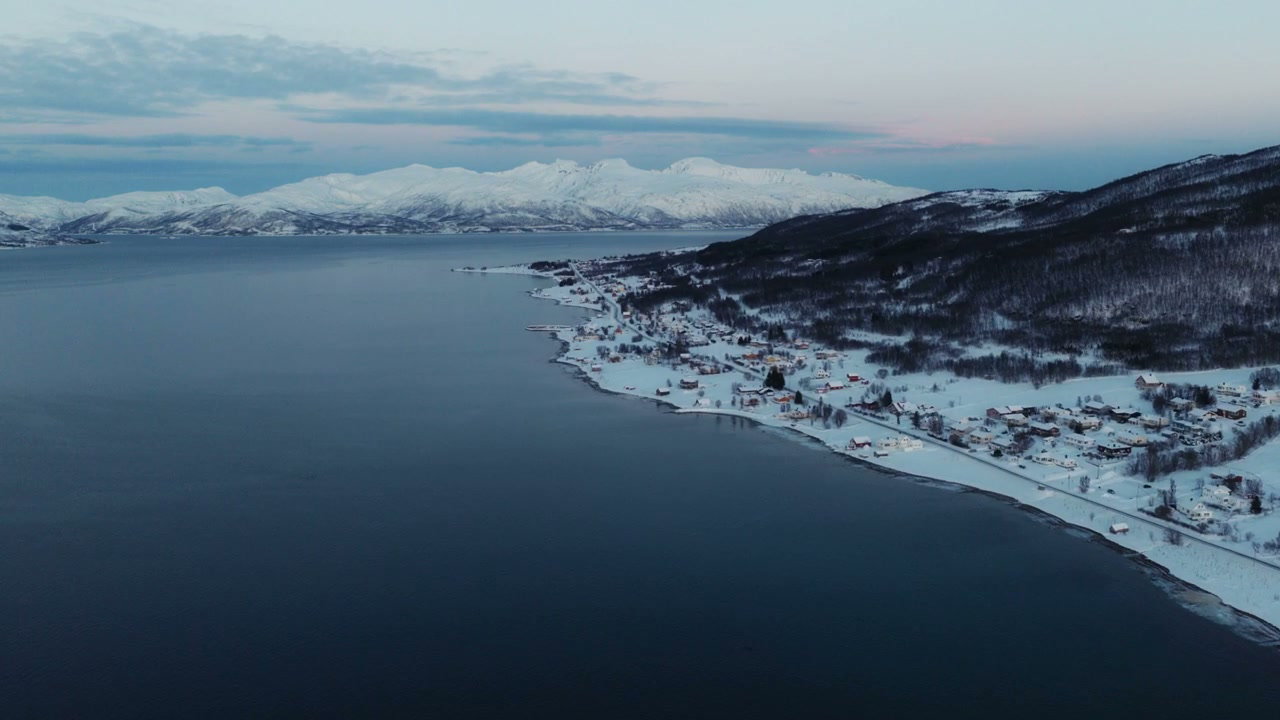 Arctic Norway Fjord and Snowy Village