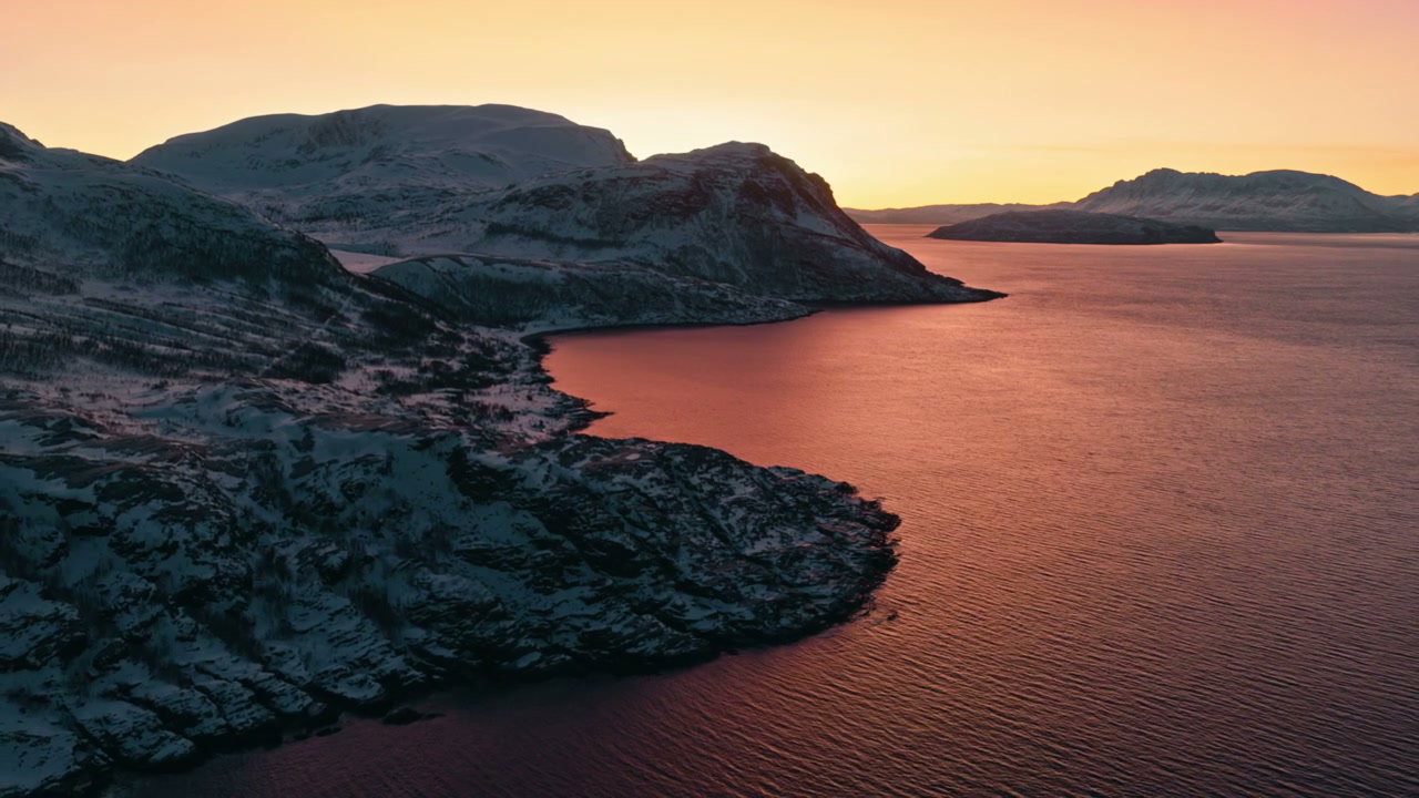Snowy Arctic Fjord Sunset