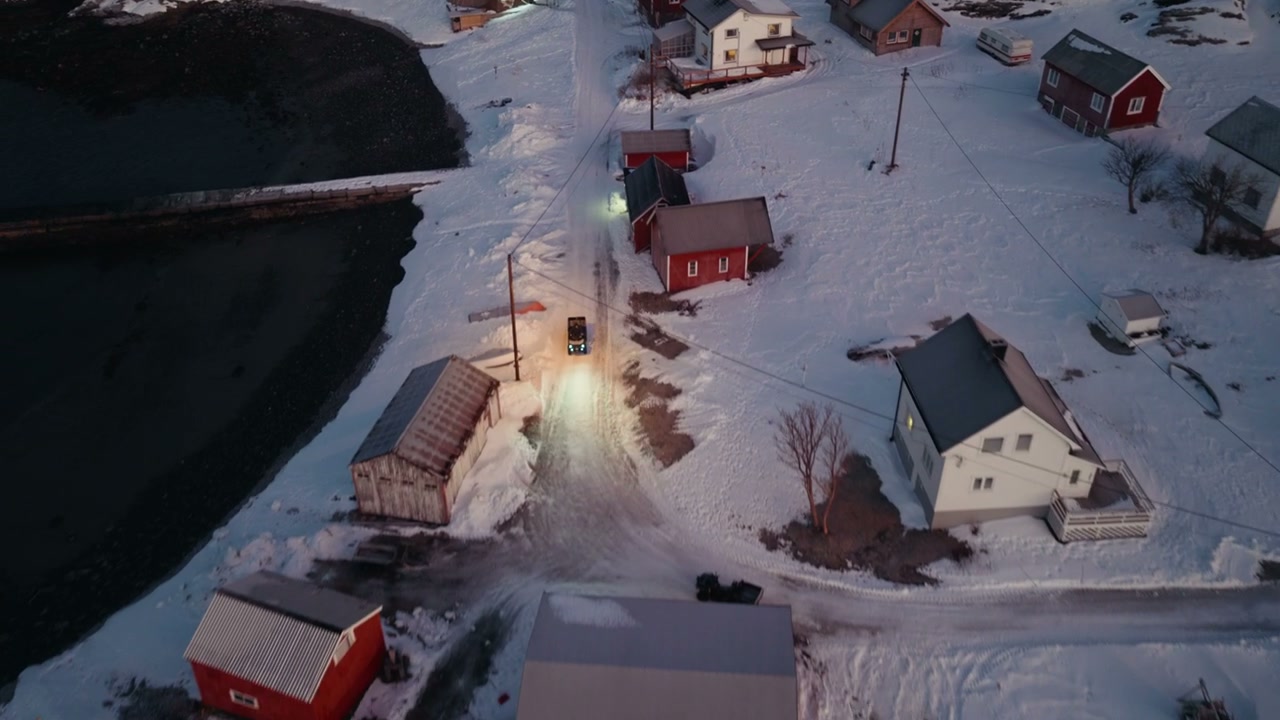 Winter Drive Through Snowy Norwegian Village