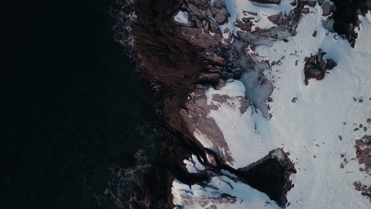 Snowy Arctic Coastline and Ocean Waves