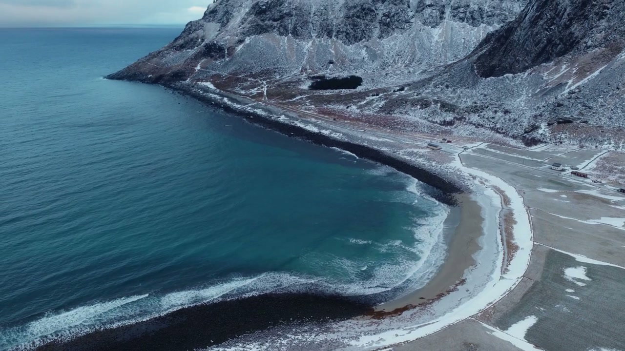 Arctic Bay and Snowy Coastline Mountains, Norway