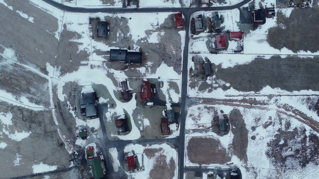 Aerial View of Snow-Dusted Village in Norway