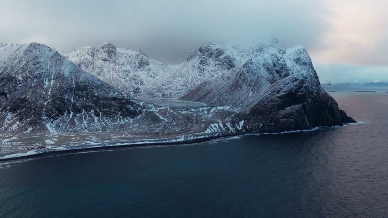 Snowy Mountains and Ocean in Arctic Norway