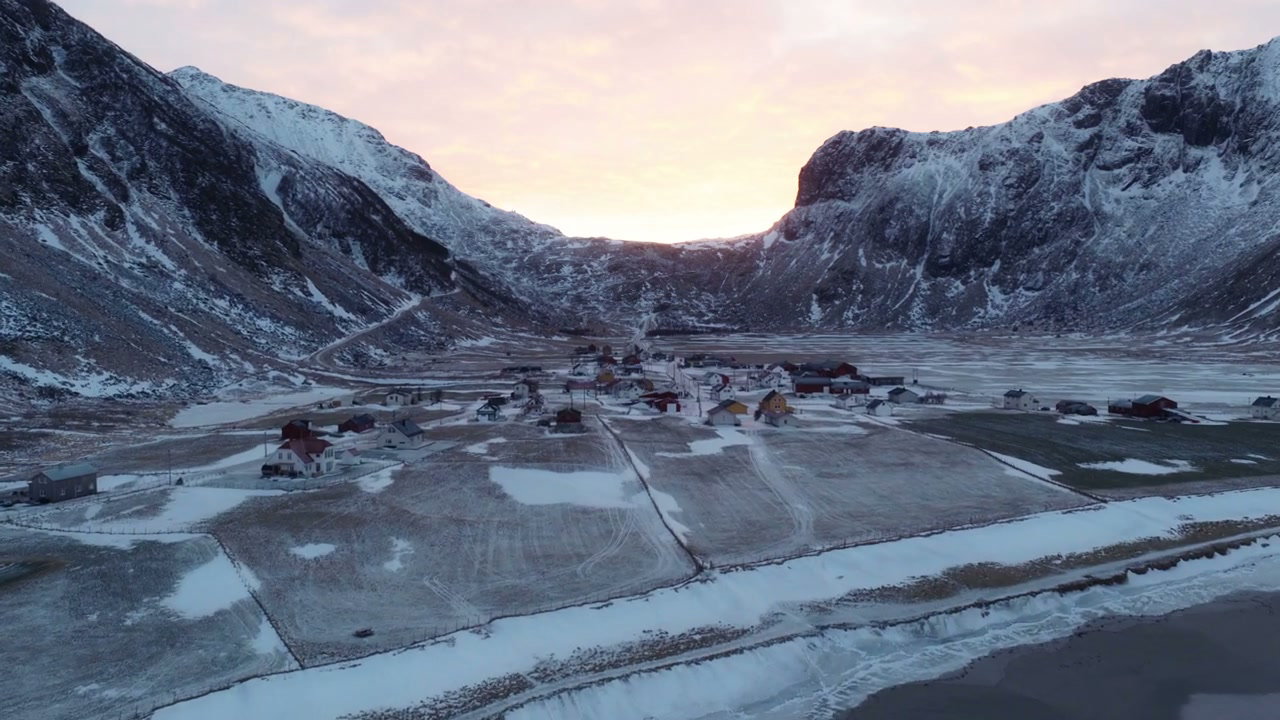 Sunrise Over Snowy Norwegian Village