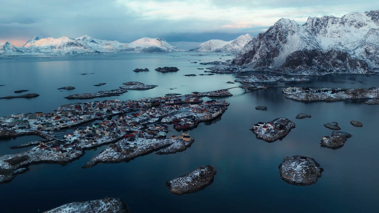 Norwegian Archipelago Village in Winter