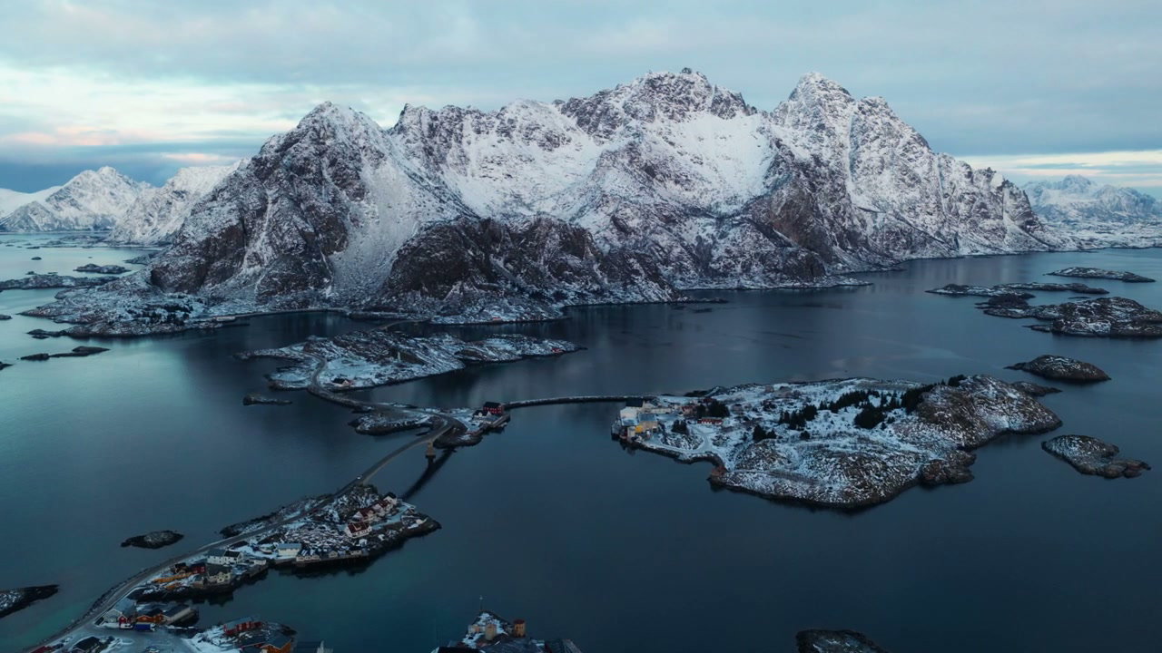 Snowy Arctic Landscape with Fjord and Islands