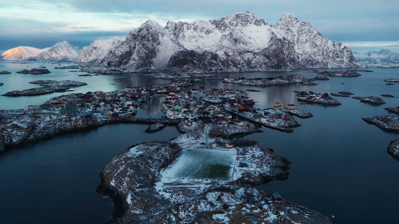 Arctic Fishing Village with Football Field