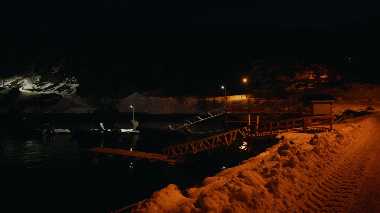 Arctic Winter Night with Snowy Pier