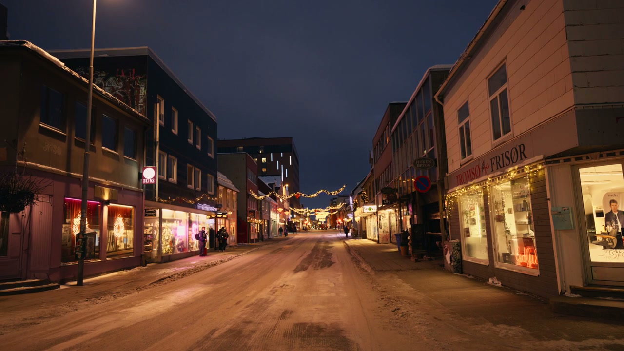 Tromsø City Street at Night in Winter