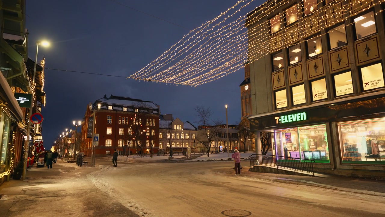 Christmas Lights in Snowy Arctic Town