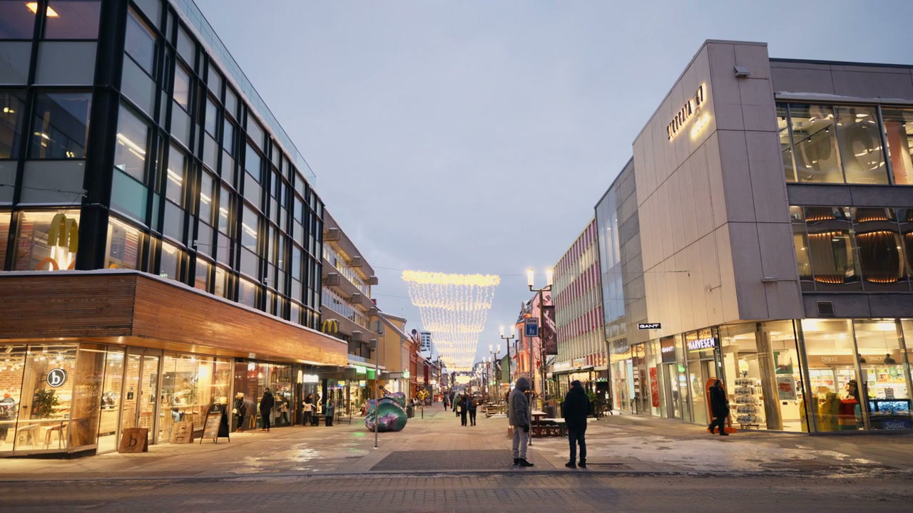 Winter Evening on Arctic City Shopping Street