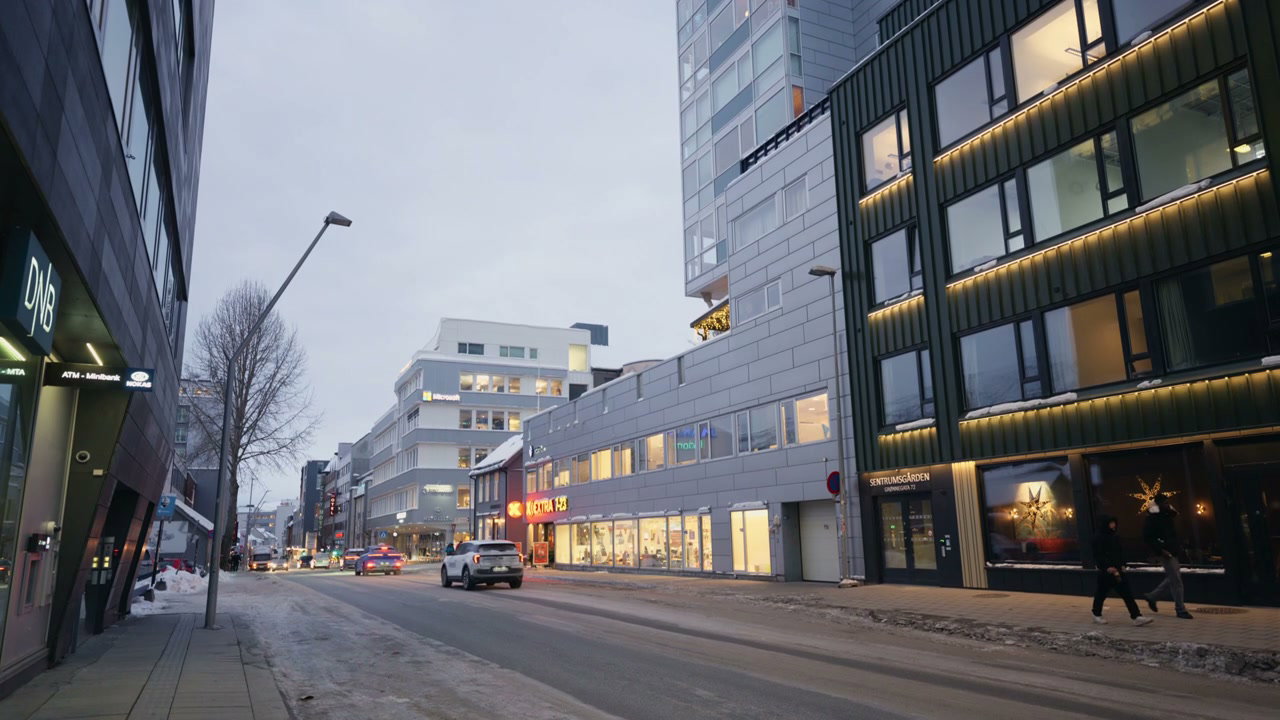 Norwegian City Street With Evening Traffic