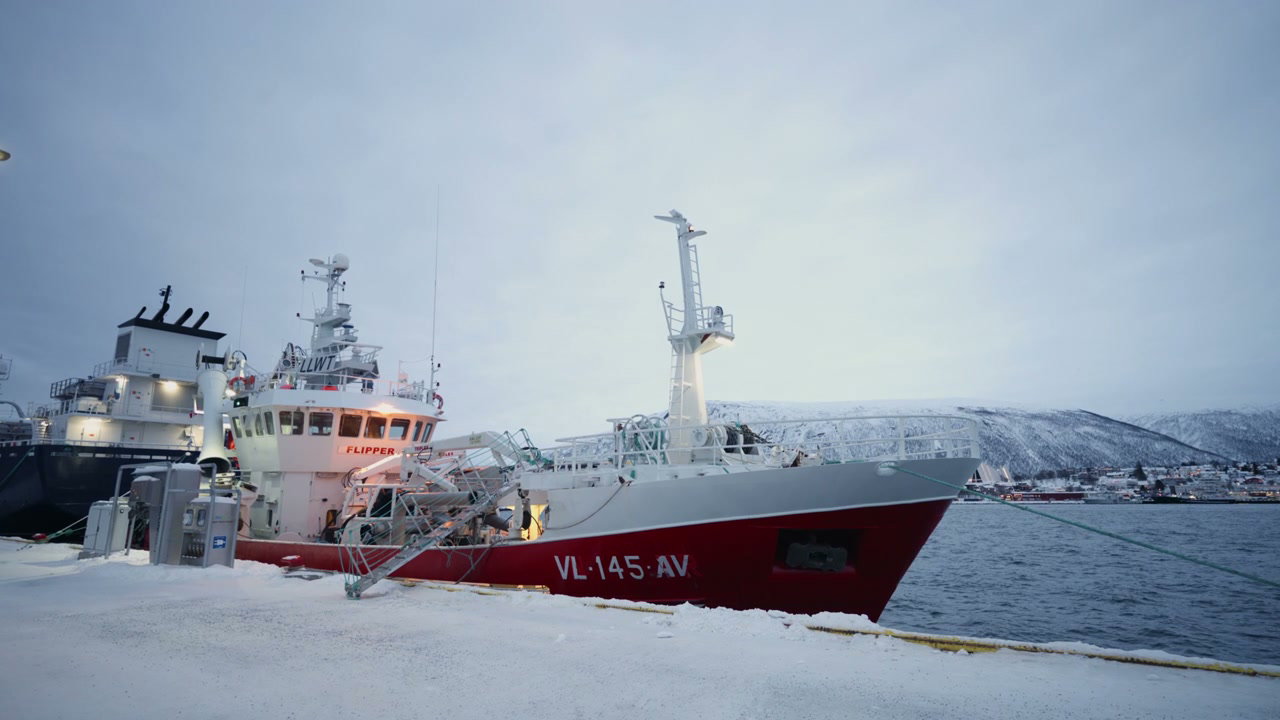 Arctic Fishing Boats at Snowy Dock