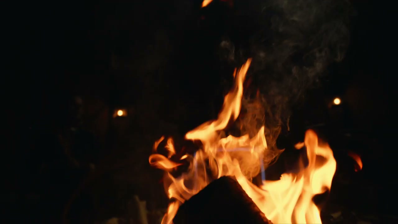Campfire Burning at Night