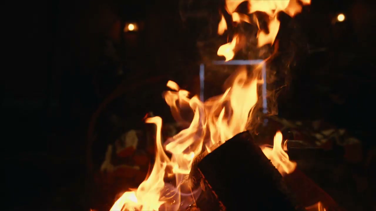 Campfire Burning at Night