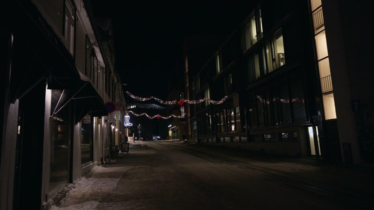 Norway Winter Street with Christmas Lights