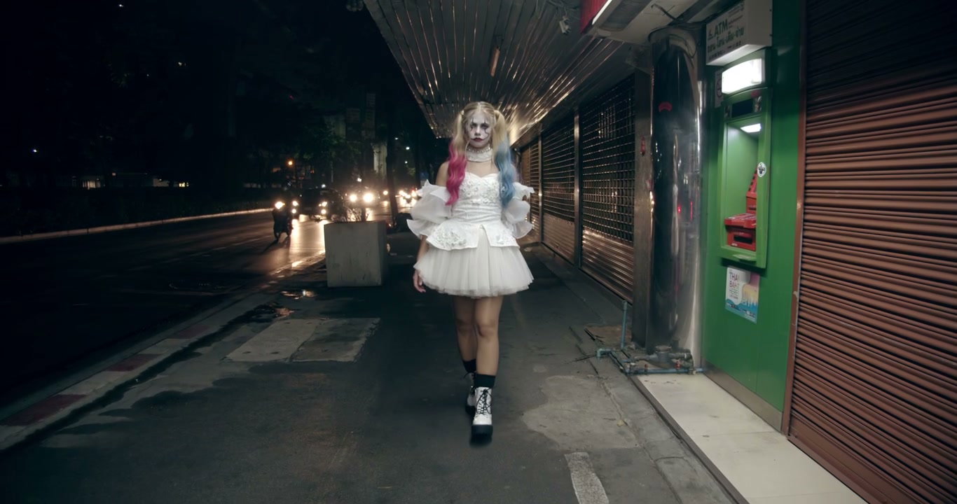 Creepy Clown Cosplayer Walking at Night
