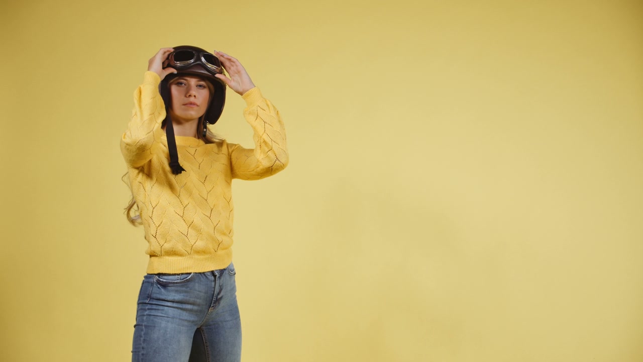 Blonde Woman Removes Pilot Helmet