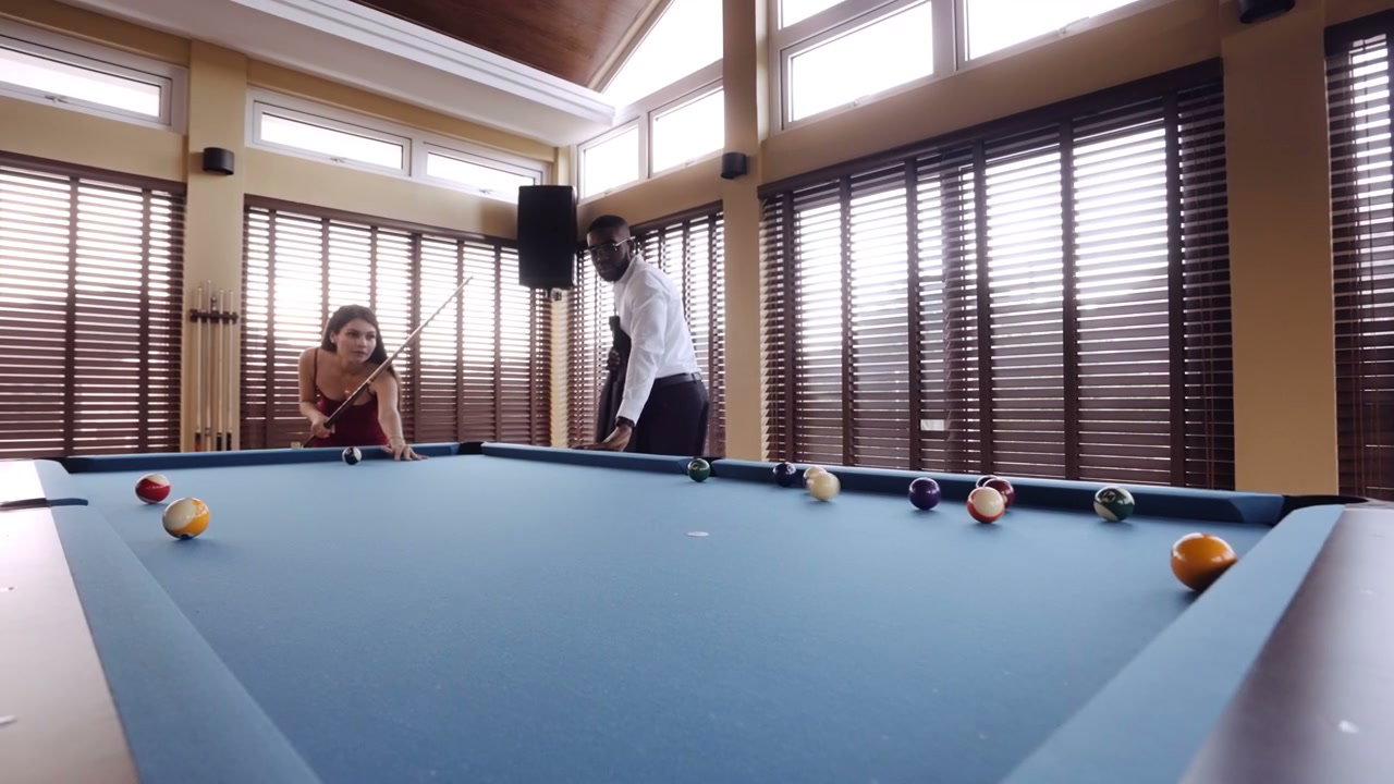 red dress playing pool Girl Red Dress Stands Next Billiard Stock Photo 1890645775