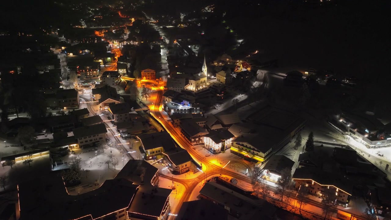 Aerial View of Kaprun at Christmas Night
