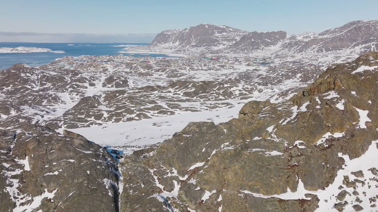 Aerial View Sisimiut Winter Coastal Town