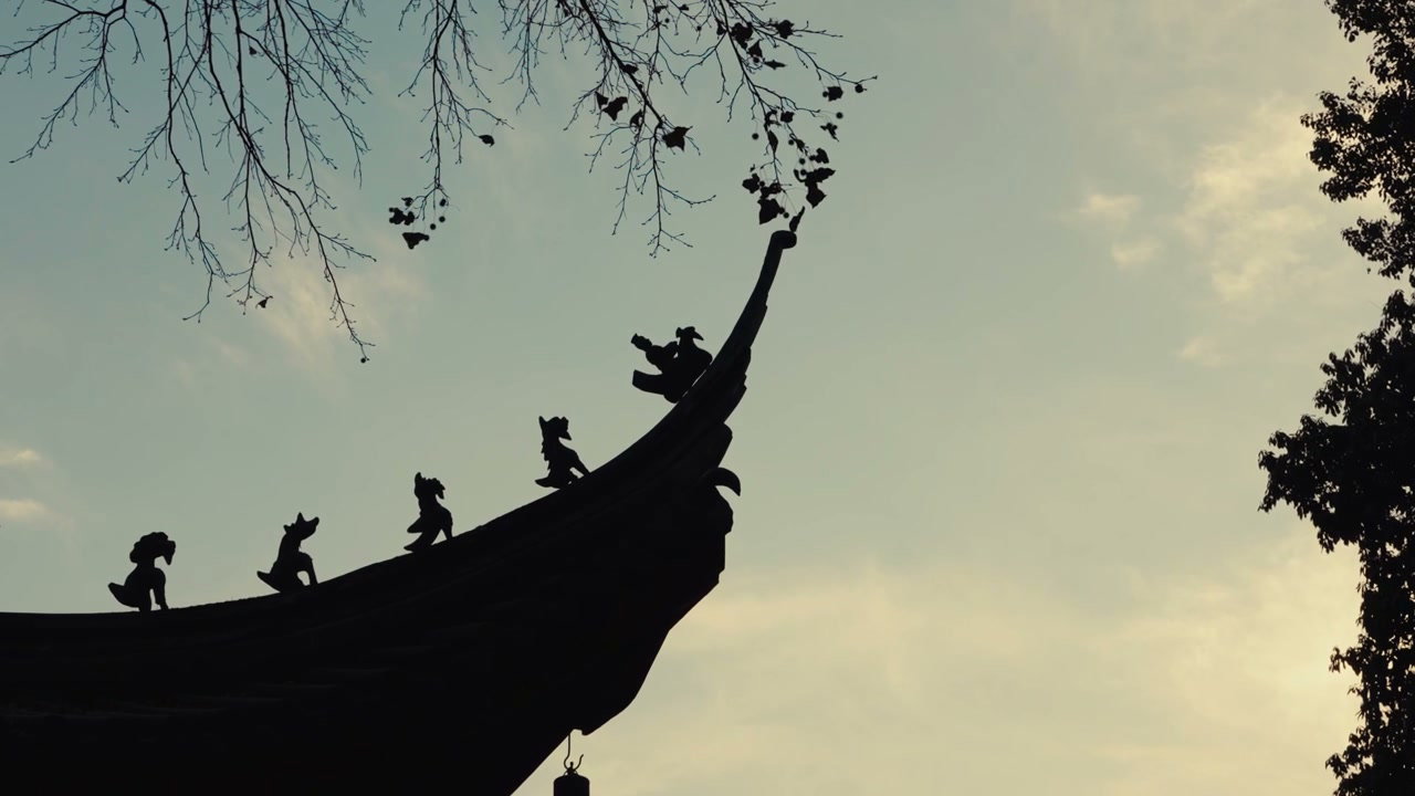 Chinese Temple Roof Animals Silhouette