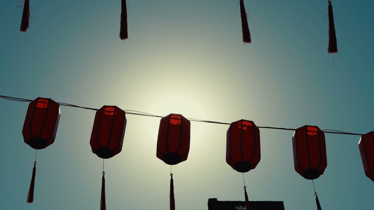 Chinese Lanterns Against Sunny Blue Sky