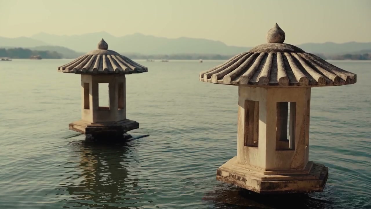 Traditional Stone Lanterns in West Lake