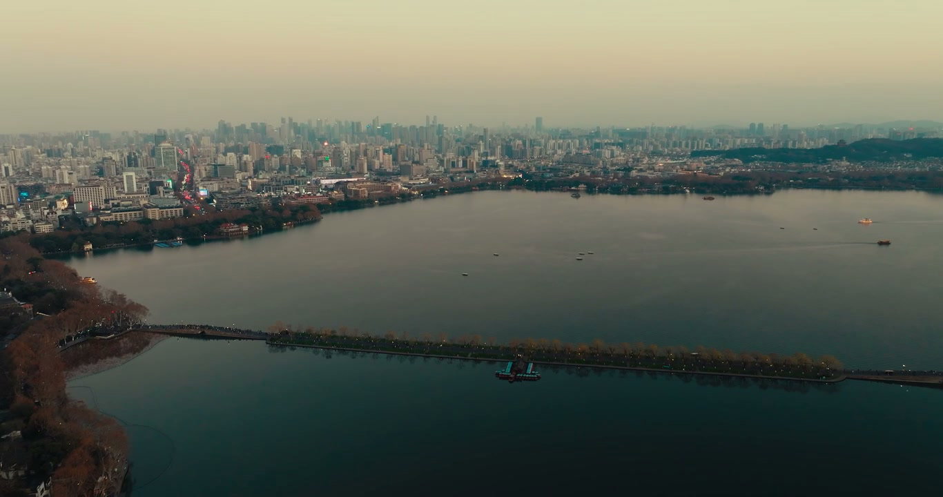 Aerial View of West Lake and Hangzhou Skyline