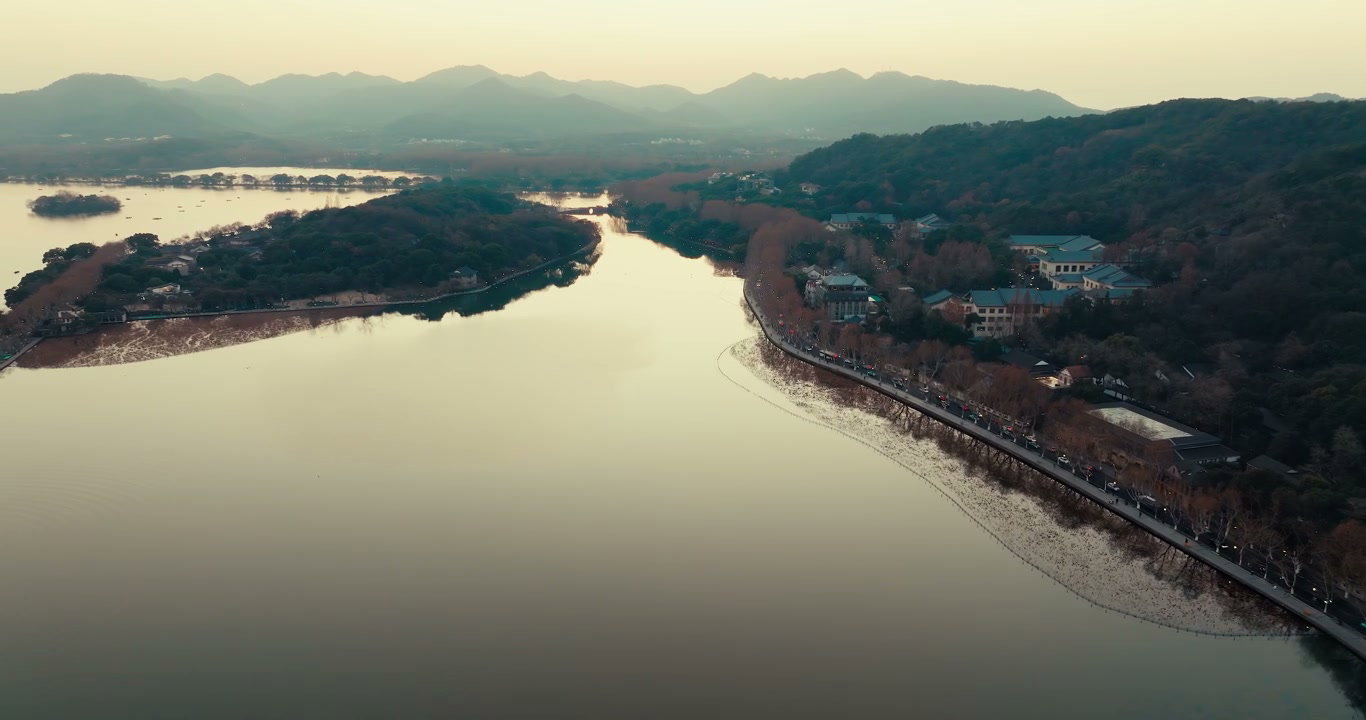Hangzhou West Lake Causeway at Sunset