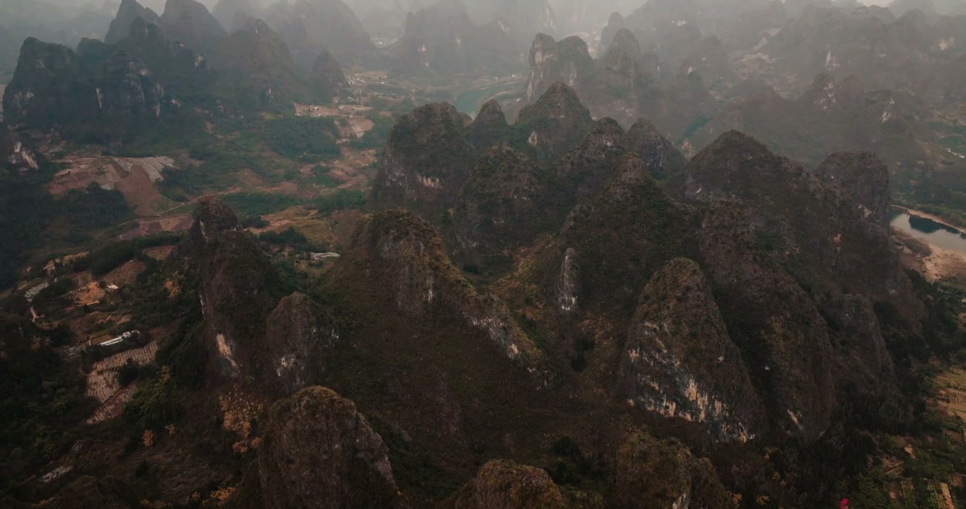 Yangshuo Karst Mountains Aerial Landscape