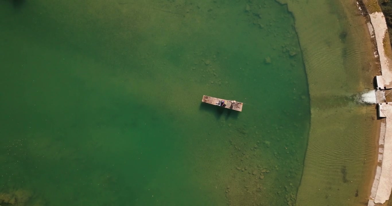 Aerial View of Bamboo Raft on Yangshuo River