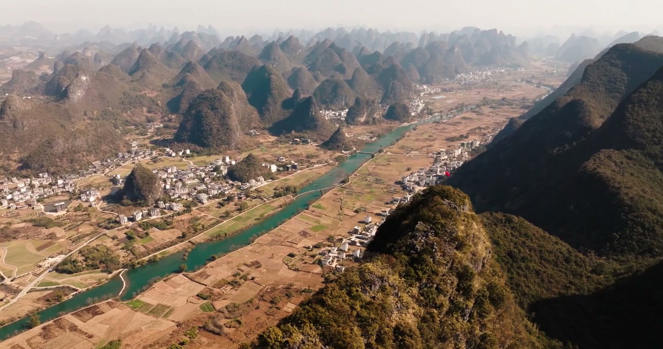 Yangshuo Karst Mountains Li River Aerial View