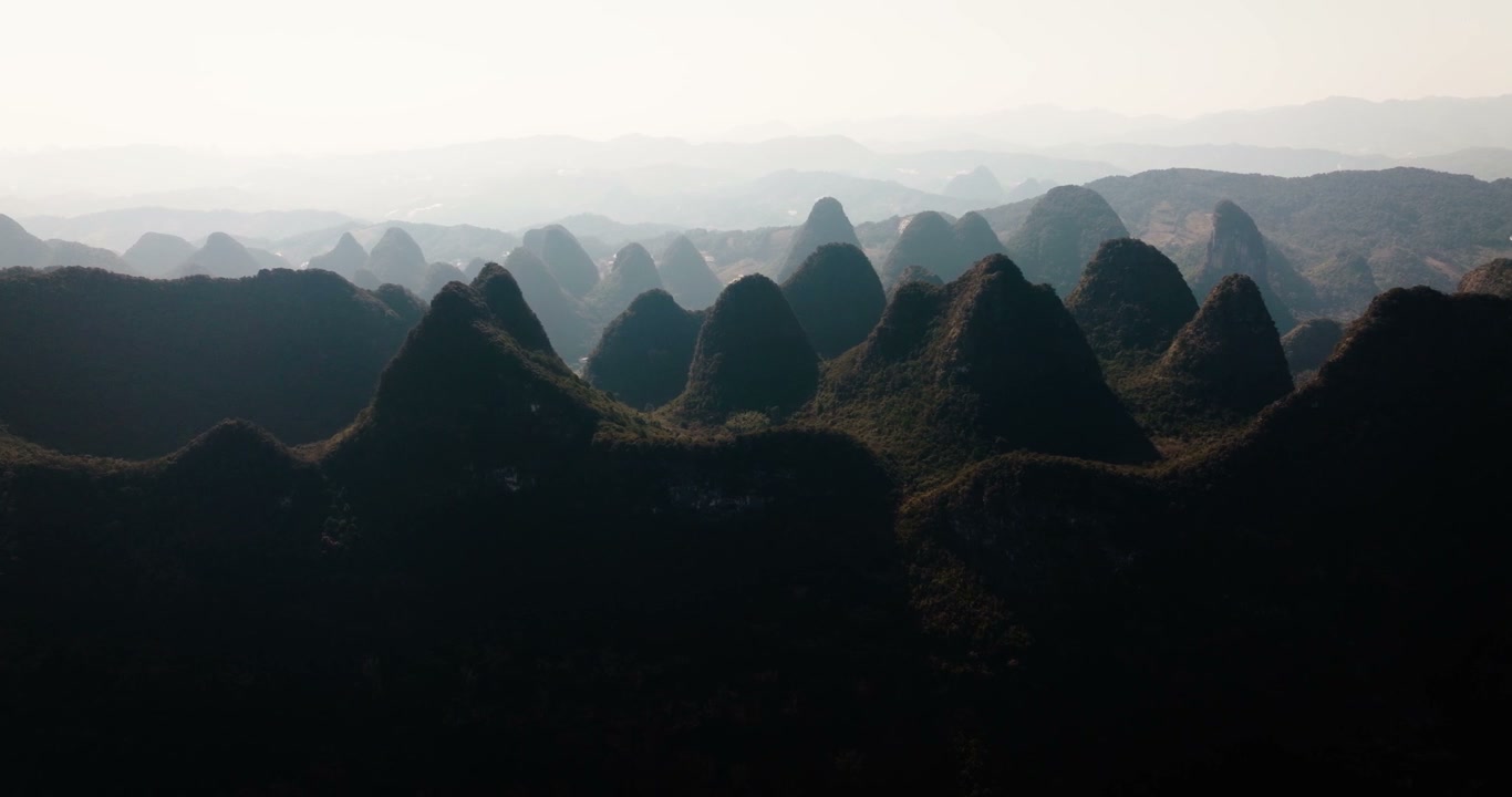 Misty Karst Mountains Landscape in Yangshuo