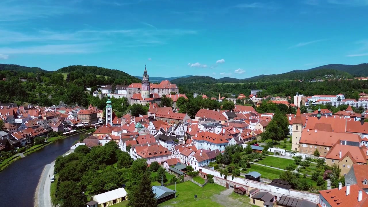 Aerial View of Český Krumlov Town and Castle